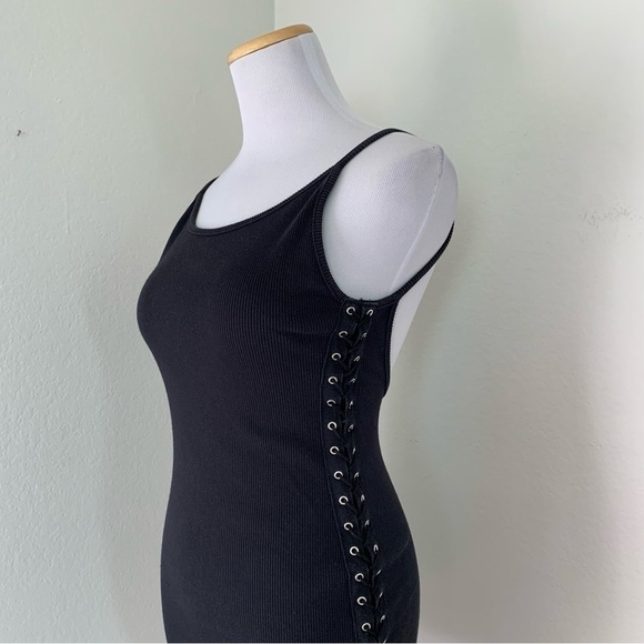 Silence + Noise Side Lace Ribbed Tank Dress Size Small Black - Picture 9 of 14